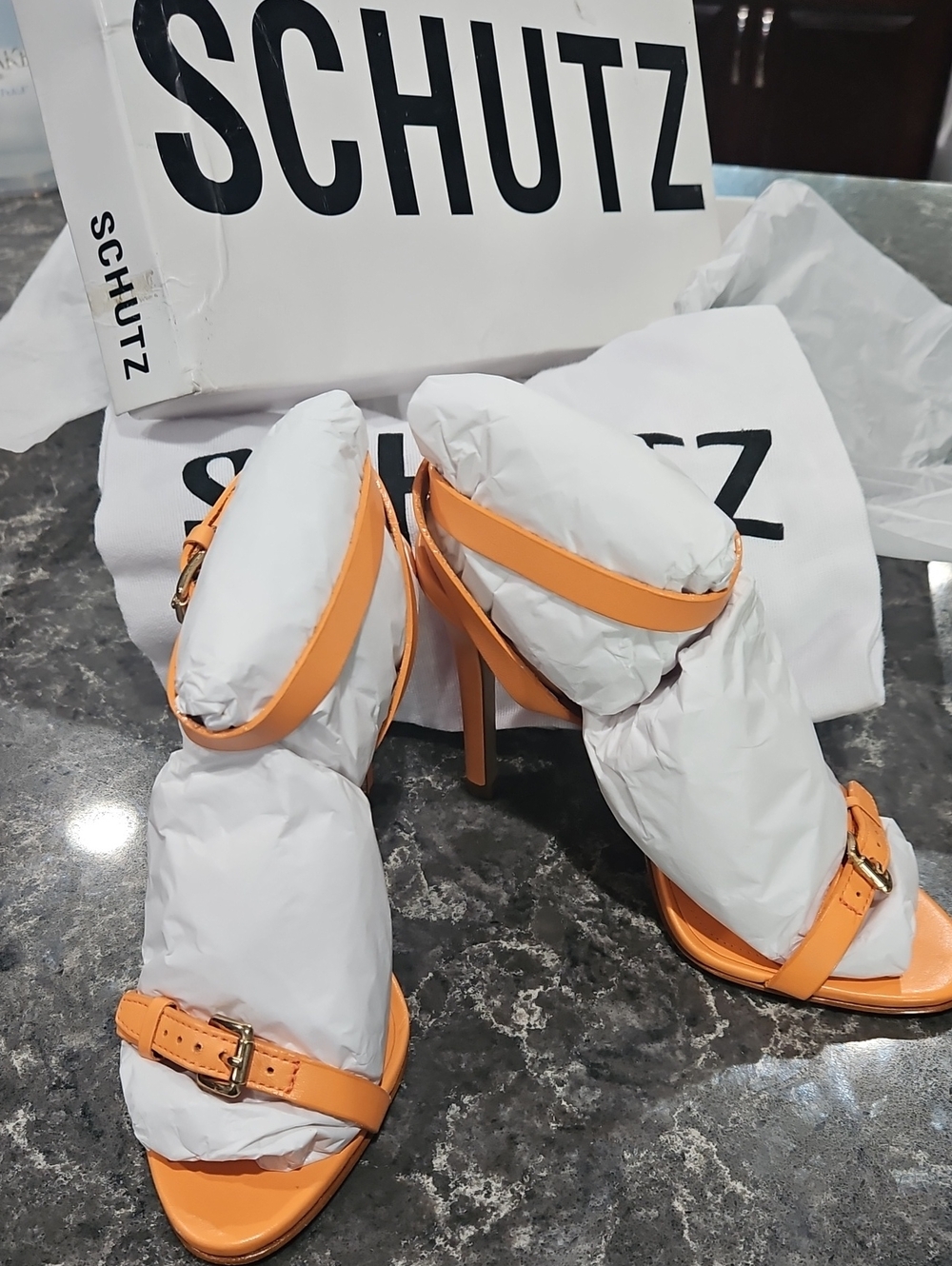 SCHUTZ Orange Strappy Stiletto Sandals